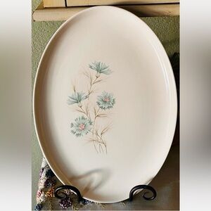 Taylor Smith Taylor Ever Yours “Boutonniere” Oval Platter 13.5”MCM Aqua Floral
